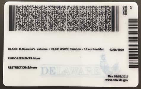 Delaware fake driver license card back