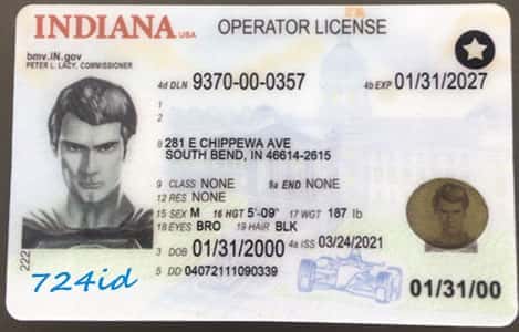 Indiana forged id card front