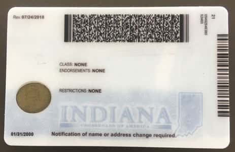 Indiana counterfeit id card back