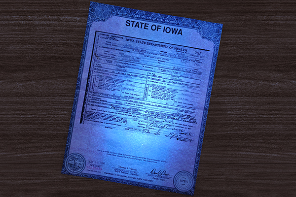 US IOWA Birth Certificate